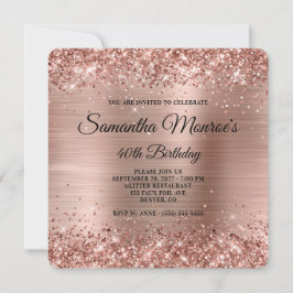 Invitation Glittery Rose Gold Fancy Monogramme 40e anniversai