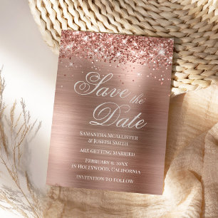 Invitation Glittery Rose Gold Foil Enregistrer la date