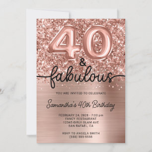 Invitation Glittery Rose Gold Glam 40 et Fabulous