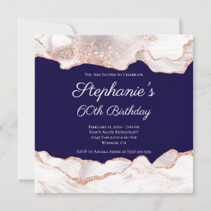 Invitation Glittery Rose Gold White Agate 60e anniversaire Ma