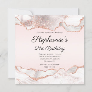 Invitation Glittery Rose Gold White Agate Blush 21e anniversa