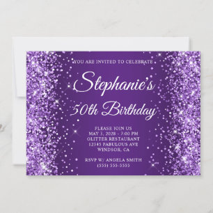 Invitation Glittery Royal Purple Monogramme 50e anniversaire