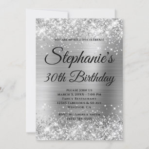 Invitation Glittery Silver Fancy Monogramme 30e anniversaire