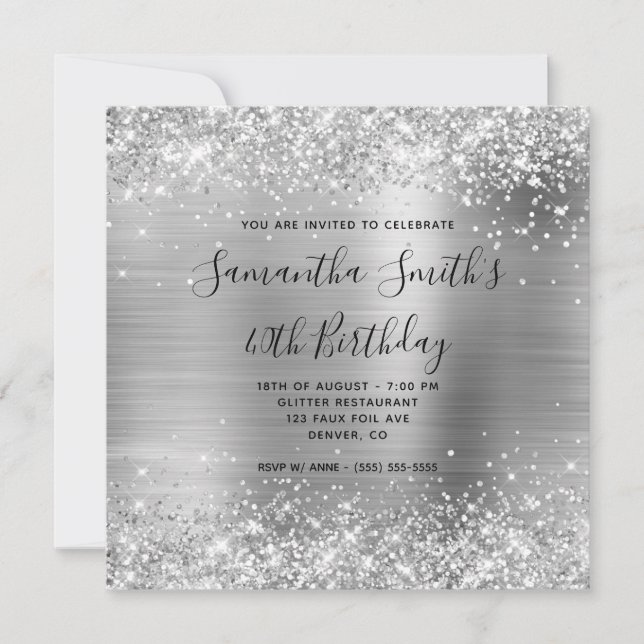 Invitation Glittery Silver Foil 40e anniversaire (Devant)