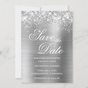 Invitation Glittery Silver Foil Enregistrer la date