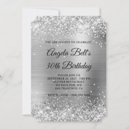 Invitation Glittery Silver Foil Fancy Monogramme 30e annivers