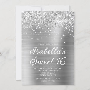 Invitation Glittery Silver Foil Sweet 16 Photo