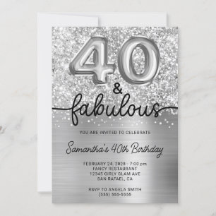 Invitation Glittery Silver Glam 40 et fabuleux