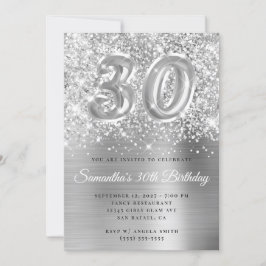 Invitation Glittery Silver Glam Numéro 30e anniversaire