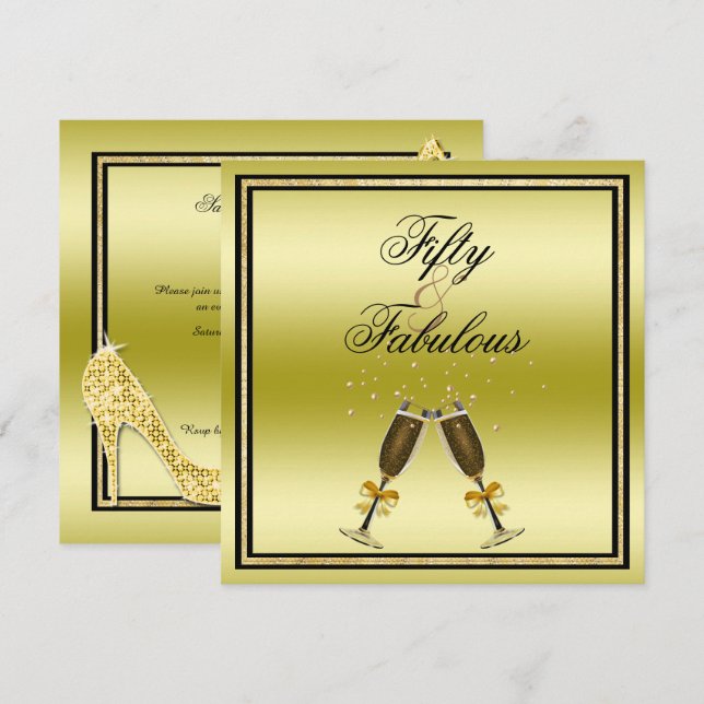Invitation Glittery Stiletto, Champagne & Musique Fabuleux 50 (Devant / Derrière)