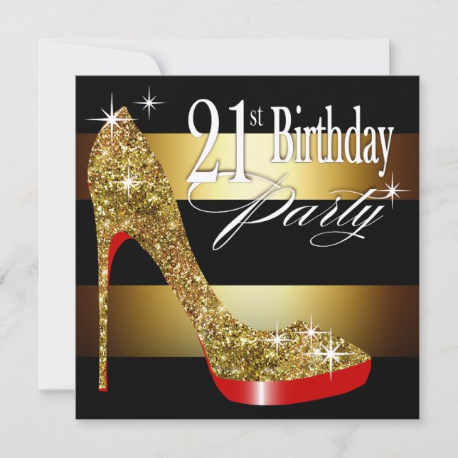 Invitation Glittery Stiletto Stripes 21e anniversaire (Devant)