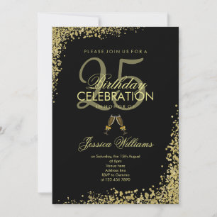 Invitation Glitzy Black & Gold "Toast de Champagne" Anniversa