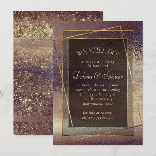 Invitation Glitzy Foil | Dîner Anniversaire De Bronze D'Or (Devant / Derrière)