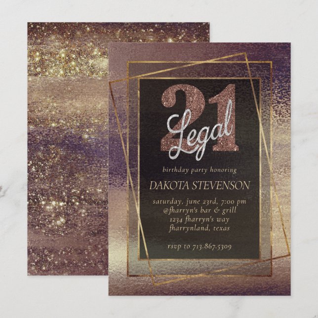Invitation Glitzy Foil | Golden Bronze cuivre 21 et juridique (Devant / Derrière)