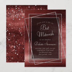 Invitation Glitzy Foil   Henna Crimson Red Bar ou Bat mitzvah