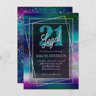Invitation Glitzy Foil Holographic Dark Ombre 21 et Legal