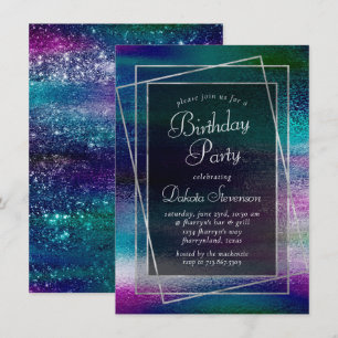 Invitation Glitzy Foil Holographique Metallic Anniversaire
