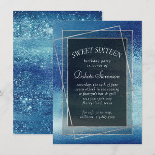 Invitation Glitzy Foil   Ice Blue Faux Iridescente Sweet 16
