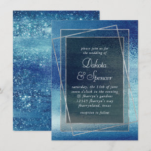 Invitation Glitzy Foil Ice Blue Iridescente Faux Sparken
