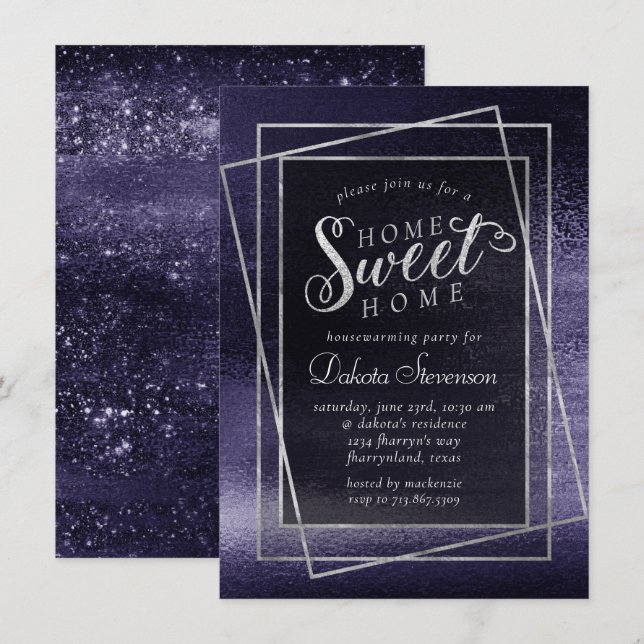 Invitation Glitzy Foil | Indigo Midnight Purple Faux Shimmer (Devant / Derrière)