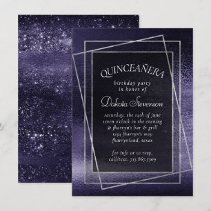 Invitation Glitzy Foil   Indigo Quinceanera violet minuit