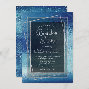 Invitation Glitzy Foil Iridescente Ice Blue fête d'annivers