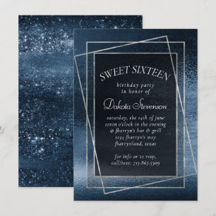 Invitation Glitzy Foil   Marine Bleu Parties scintillant étin