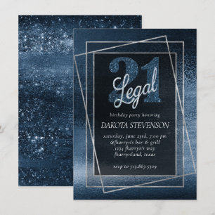 Invitation Glitzy Foil   Marine Blue Faux Parties scintillant