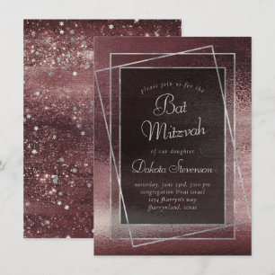 Invitation Glitzy Foil   Rose Gold Blush Glam Bar Bat mitzvah