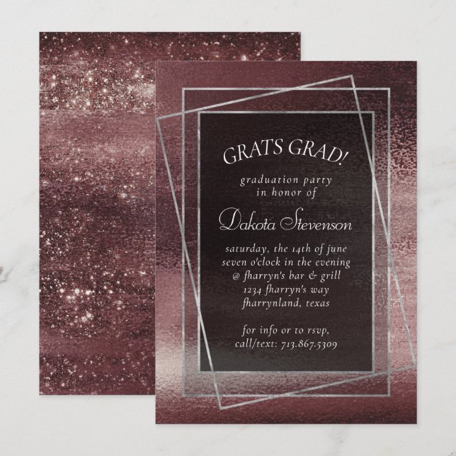Invitation Glitzy Foil | Rose Gold Mauve Blush Graduation (Devant / Derrière)