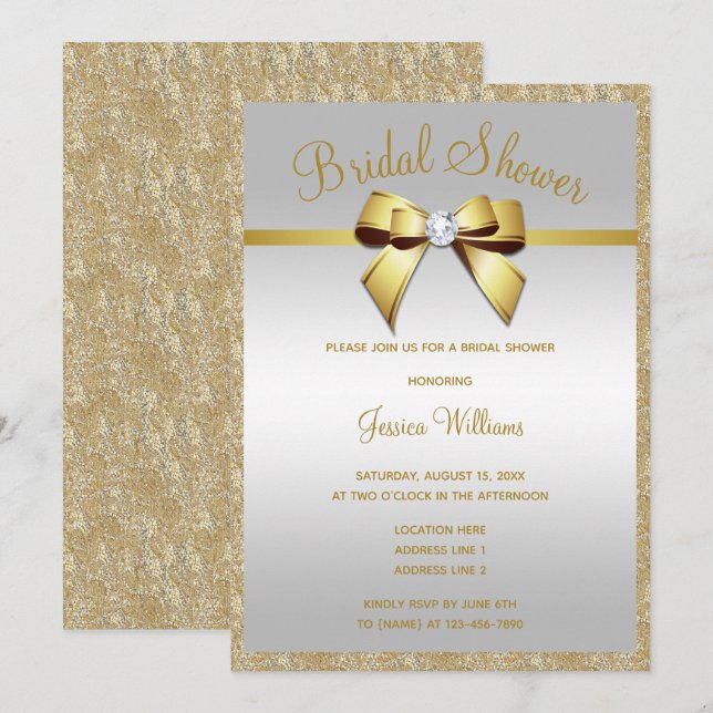 Invitation Glitzy Gold Parties scintillant & Fête des mariées (Devant / Derrière)