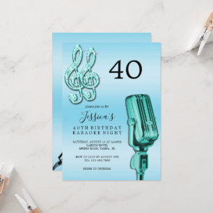 Invitation Glitzy Music Note & Microphone Karaoke Anniversday