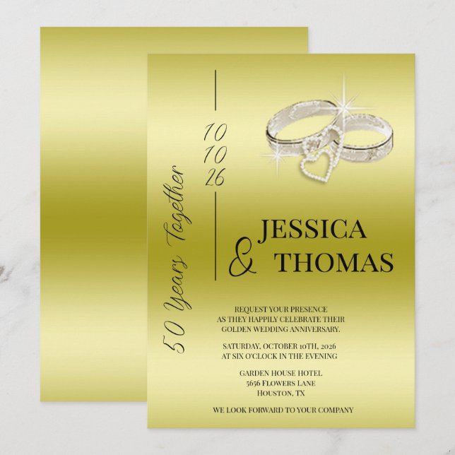 Invitation Glitzy Posh 50e anniversaire de Mariage d'or (Devant / Derrière)