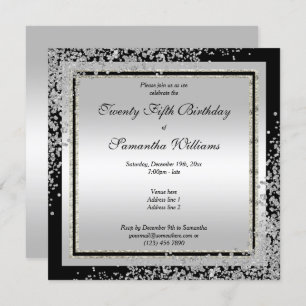 Invitation Glitzy Silver Confetti Corners 25e anniversaire
