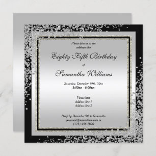 Invitation Glitzy Silver Confetti Corners 85e anniversaire