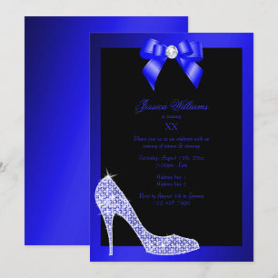 Invitation Glitzy Sparkly Stiletto, Anniversaire Ruban Bleu F
