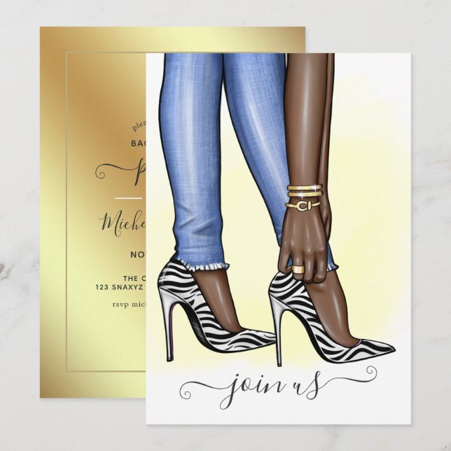 Invitation Glitzy Zebra Fashionista (Devant / Derrière)