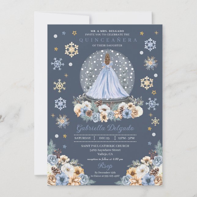 Invitation Globe des neiges Princess Winter Wonderland Quince (Devant)