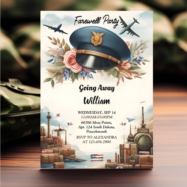 Invitation Globe Travel Farewell Militaire Départ Parti (Créateur téléchargé)