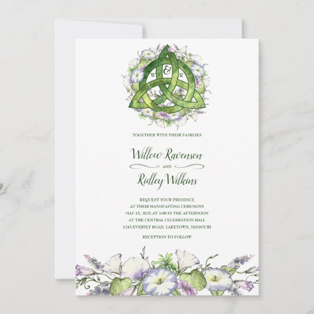 Invitation Gloire du matin Celtic Green Triquetra Handfasting (Devant)