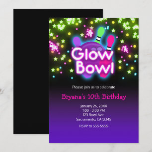 Invitation Glow Bowl Bowling Neon Stars Anniversaire