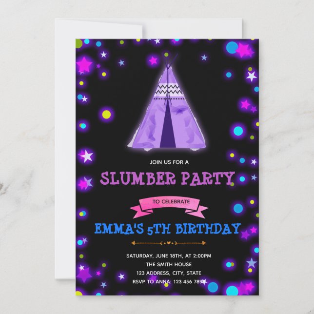 Invitation Glow Cute teepepee glow party de coulisse Invitati (Devant)