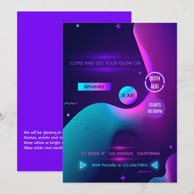 Invitation Glow géométrique dans la fête d'anniversaire du né (Devant / Derrière)