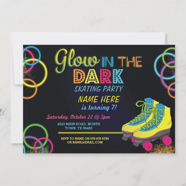 Invitation Glow In Dark Roller Patinage Anniversaire Invitati (Devant)