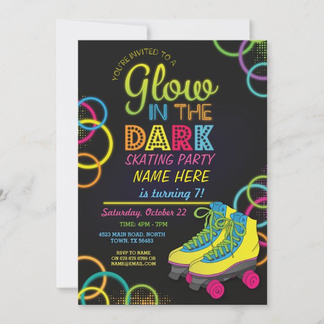 Invitation Glow In Dark Roller Patinage Anniversaire Invitati (Devant)