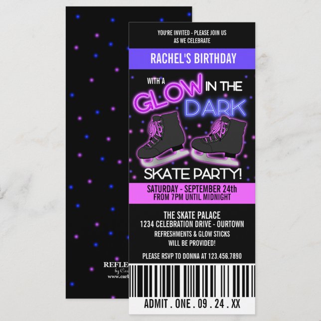 Invitation Glow in the Dark Ice Skating Party (Devant / Derrière)