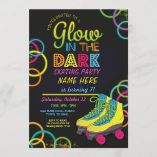 Invitation Glow In The Dark Roller Skating Birthday Invitatio