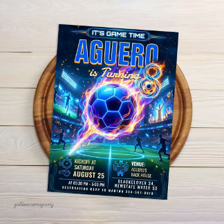 Invitation Glow Neon Soccer - Football Anniversaire Futuriste