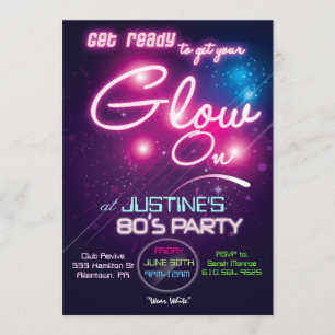 Invitation Glow Party Années 80