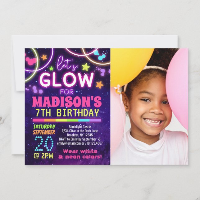 Invitation Glow Party Anniversaire Rainbow Photo (Devant)